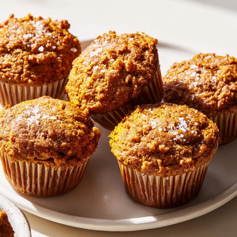 Warm pumpkin muffins sprinkled with flaky sea salt, perfect alongside coffee or tea.
