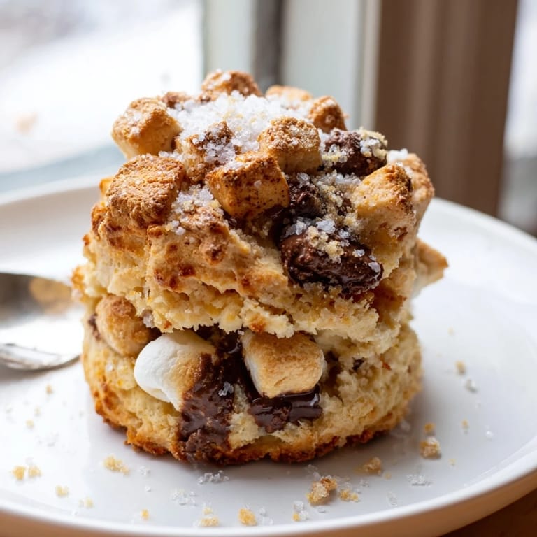 Indulge in warm s'mores flaky biscuit scones, featuring gooey chocolate and crunchy graham.