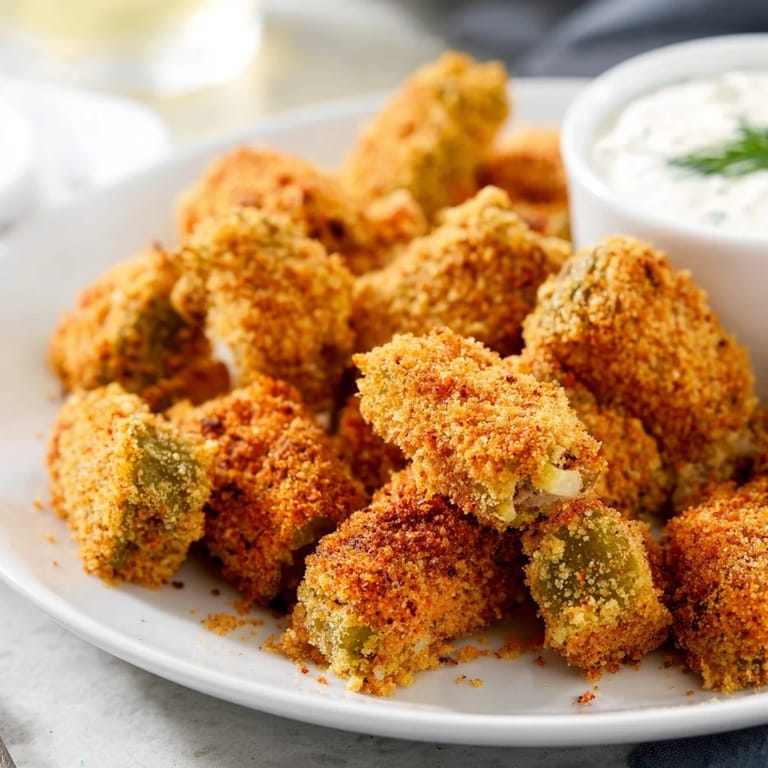 A colorful platter showcasing fried pickles and assorted pickled delights for sharing.