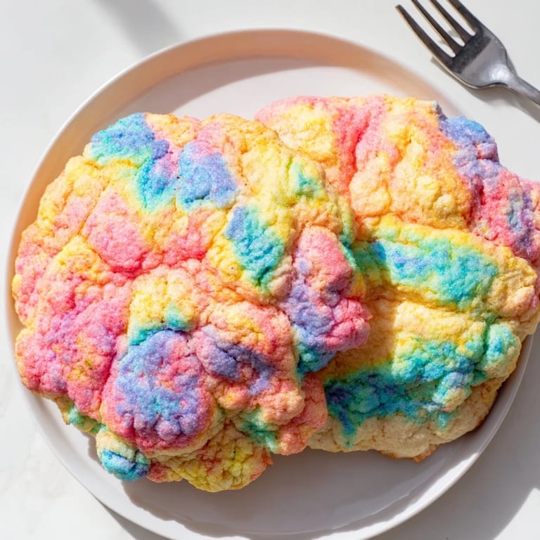 Colorful, light cloud bread showcasing a rainbow design, ideal for fun gatherings.  
