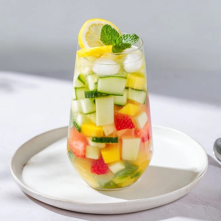 Vibrant lemon-lime flavored mocktails served over ice with herbs and fruit.  