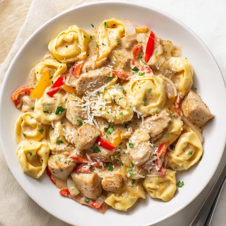 Delicious Zesty Cajun Garlic Parmesan Chicken Tortellini ready for a quick weeknight dinner.