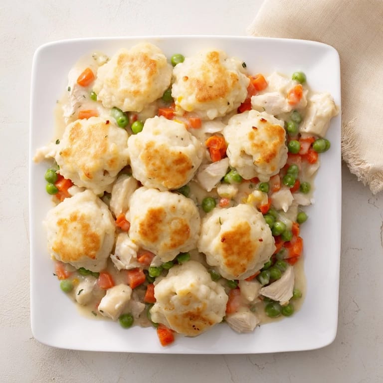 Warm, creamy Chicken and Dumplings Casserole with fluffy dumplings and tender chicken, perfect comfort food.