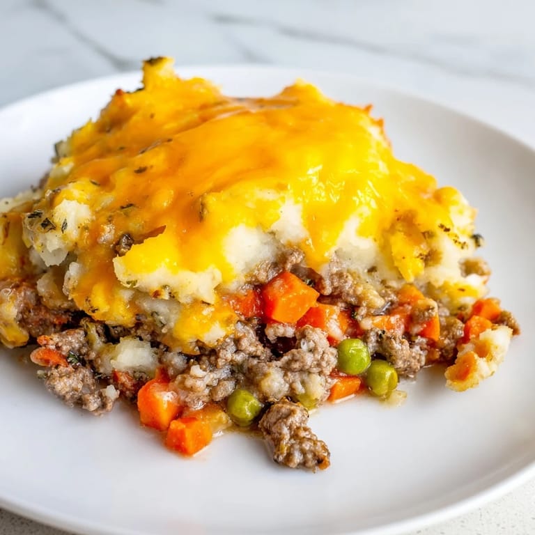 A close-up image showcases steaming Budget Shepherds Pie, perfect comfort food with tender beef and vegetables.