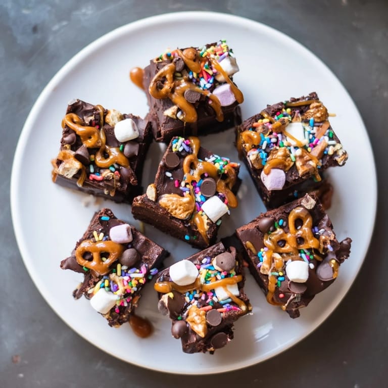 A close-up of a tray of Chaos Chocolate Cake Bites boasting a mix of textures and sweet chocolate flavor.