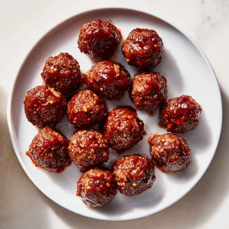 Tender, browned Cherry-Glazed Meatballs in a bowl, showing the rich depth of the cherry glaze.