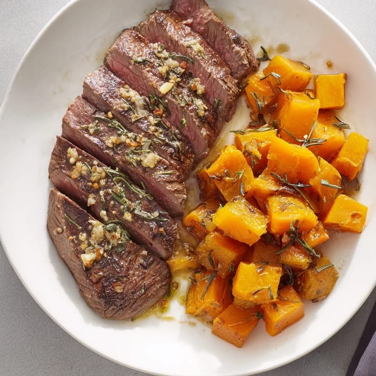 Golden-brown roasted butternut squash and savory steak star in these delicious bowls.