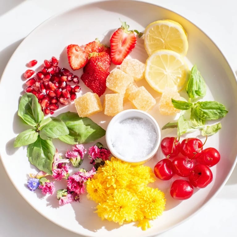 Appetizing Champagne Bar Garnishes, showcasing citrus wheels, berries, and edible flower assortments for celebrations.