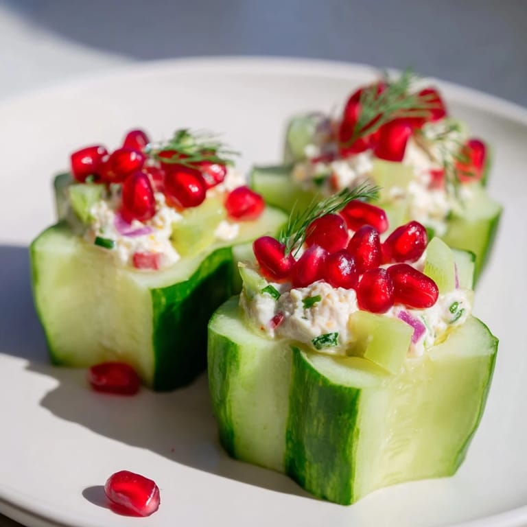 Delicate Winter Salad: Elegant Snowflake Cucumber Cups showcasing a creamy herb-filled center, ready to enjoy.