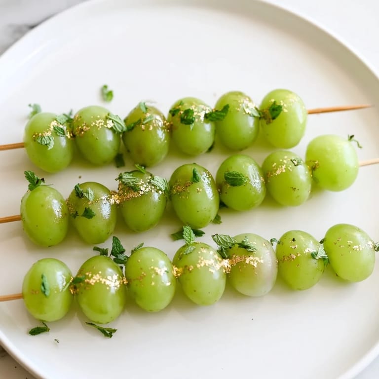 Fresh, juicy Grapes of Luck Countdown Skewers displayed on a platter, perfect for a New Year's treat.