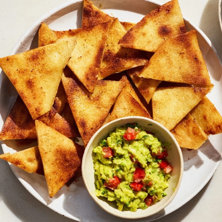 Close-up photo of the Pita Chips and Guacamole Bowl: freshly made, perfect for sharing and easy to prepare.