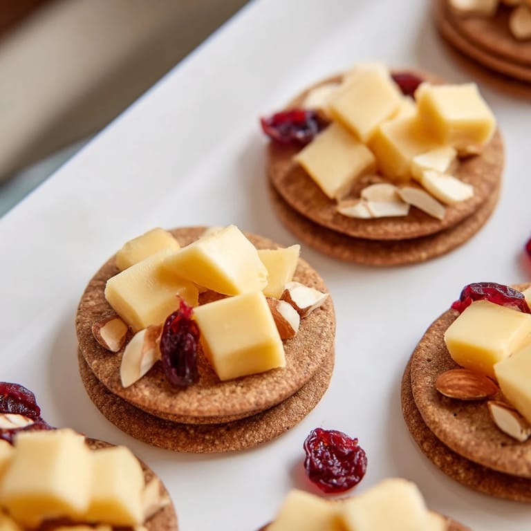 Enjoyable Work From Home Desk Treat: neatly stacked, bite-sized cheesy, cracker snacks, perfect for anyone.
