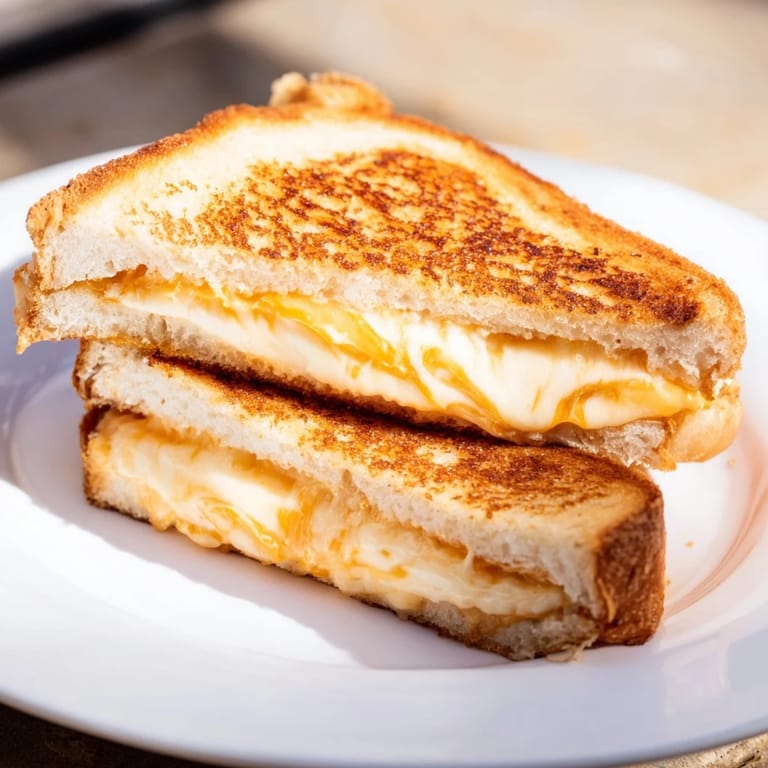 Close-up of a perfectly toasted Mayo Grilled Cheese with oozing cheese, ready to eat.