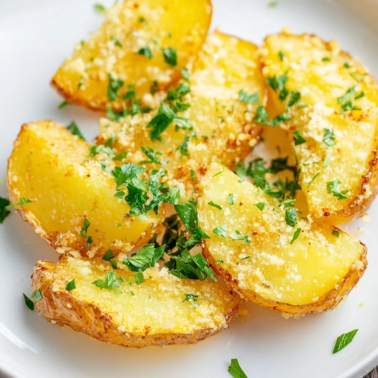 Smashed Garlic Parmesan Potatoes offer a delightful crunch, seasoned with garlic, Parmesan, and spices.