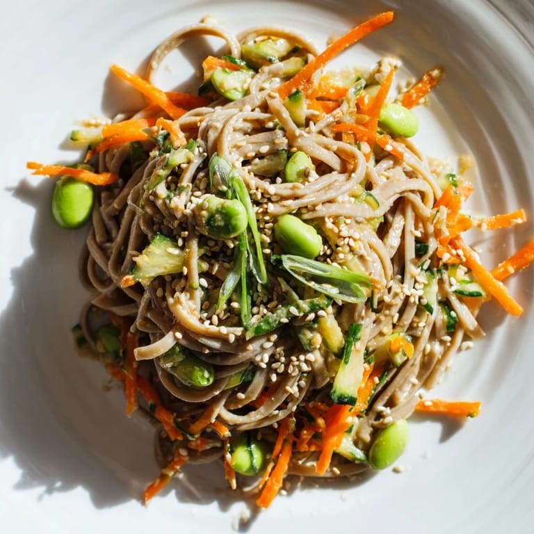 Tempting bowl of Asian Sesame Noodle Salad, ready to serve and enjoy as a perfect light lunch.