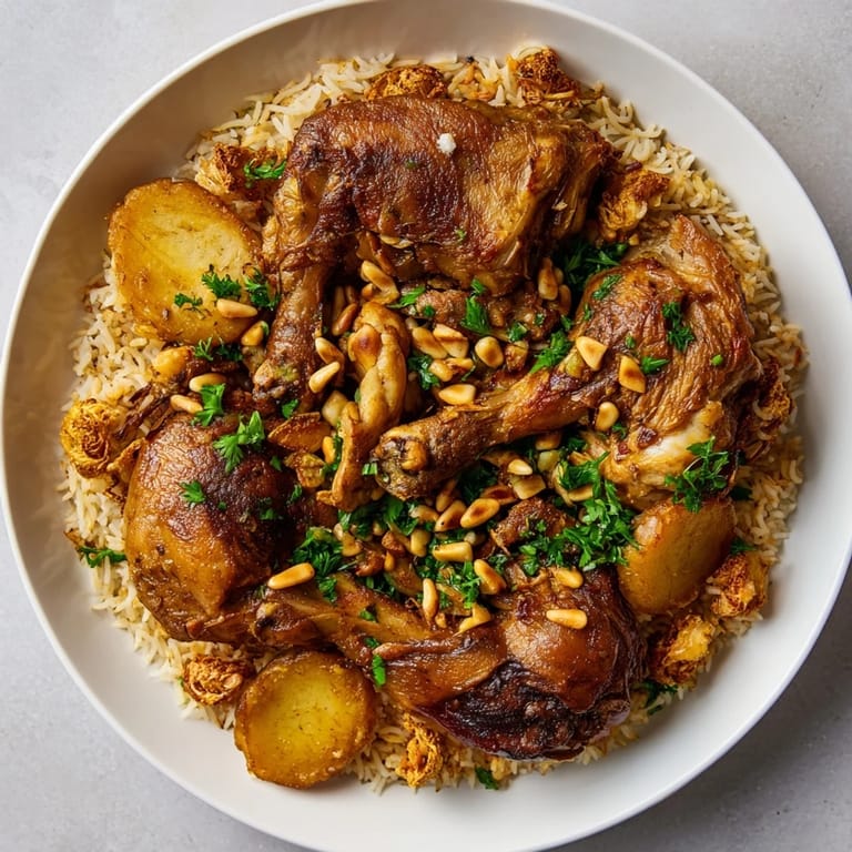 Imagine the amazing aroma of this inverted Palestinian Maklouba, ready to serve and enjoy.