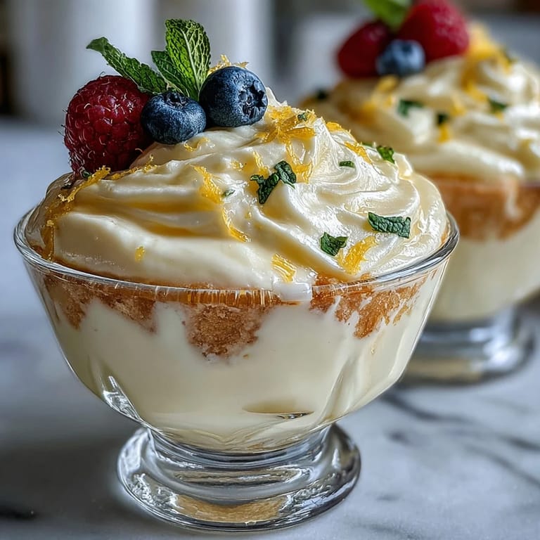 Homemade lemon fool dessert garnished with crushed shortbread biscuits, a perfect gluten-free British classic for easy entertaining.