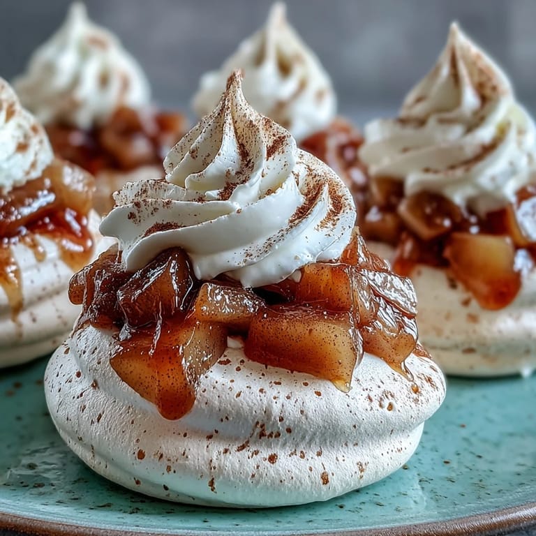 Elegant Mini Hot Toddy Pavlovas garnished with cinnamon and served with tea for a cozy treat.