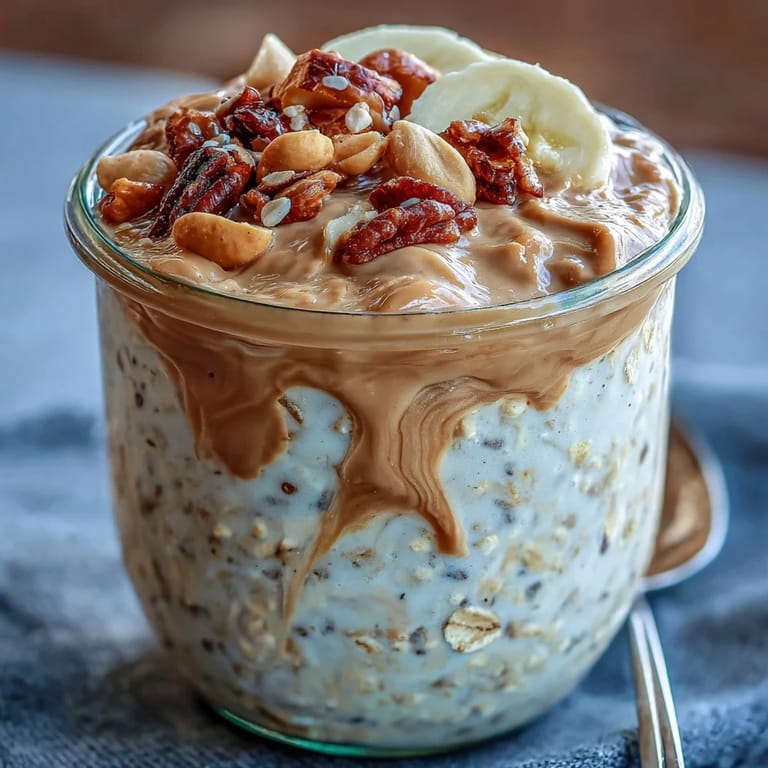 Rich peanut butter oats with Greek yogurt and protein powder make a nourishing, grab-and-go morning meal.