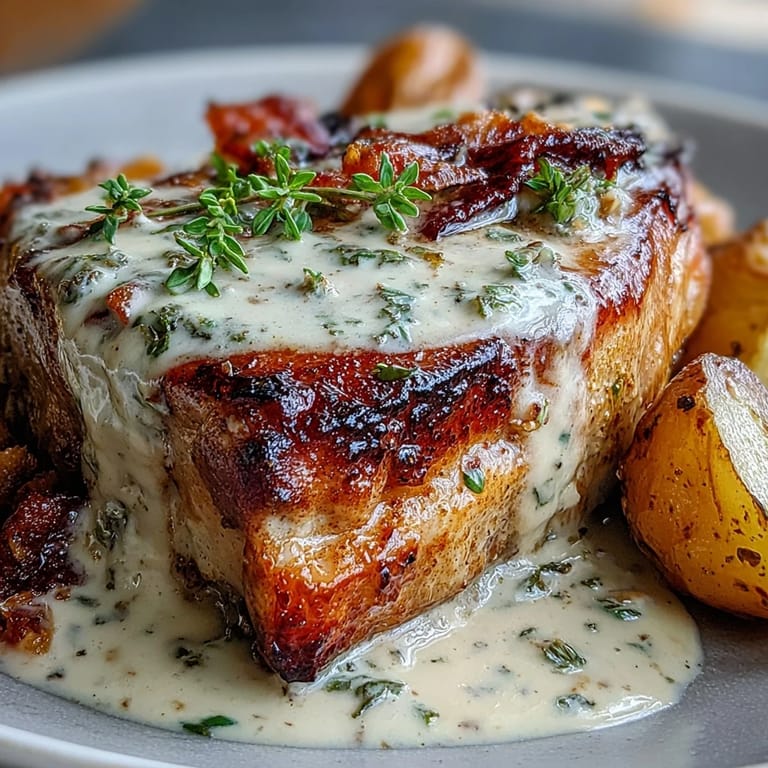 Gluten-free Crockpot Ranch Pork Chops plated with baby potatoes and carrots, garnished with fresh parsley for a family dinner.