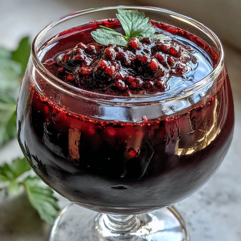 Finished Crème de Cassis pours from a sterilized bottle over ice, ready for a Kir Royale.