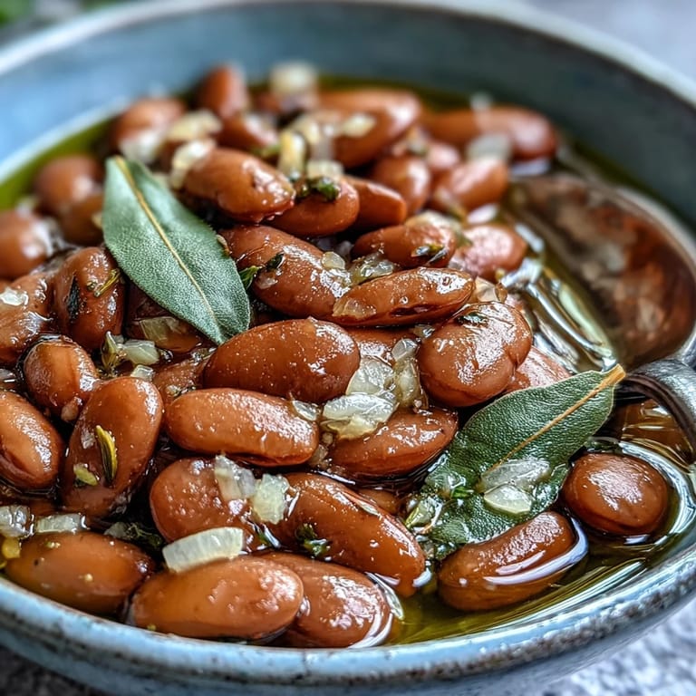 Tender Pinto Beans garnished with fresh herbs, a perfect vegan side for a hearty dinner.