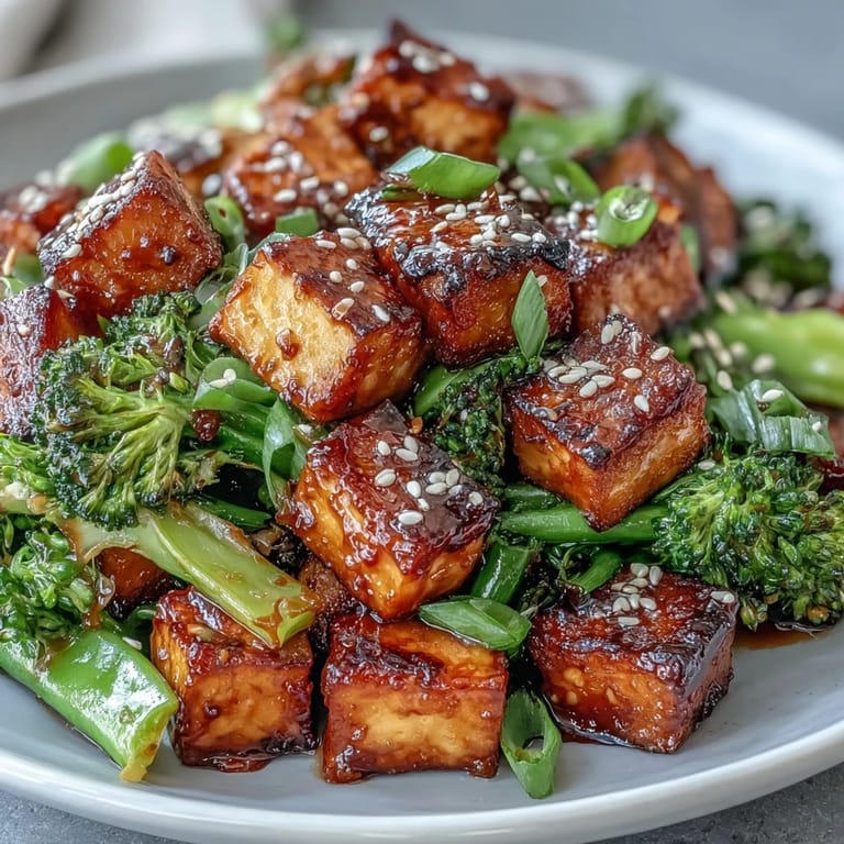 A colorful plant-based dinner featuring tender-crisp vegetables and tofu glazed in rich, aromatic teriyaki sauce.