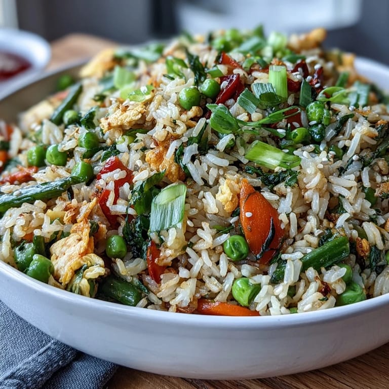 Fluffy jasmine rice stir-fried with vibrant spring peas, carrots, and aromatic ginger for a healthy, satisfying meal.  