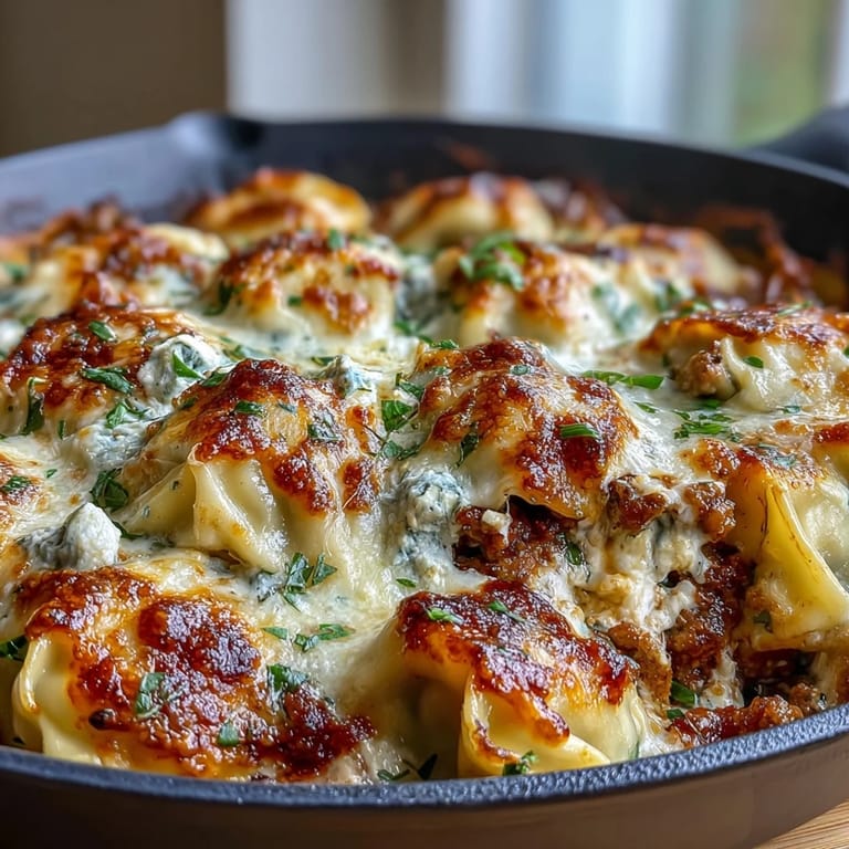 Savory ground turkey and tender cabbage baked under dumpling wrappers with rich tomato sauce and gooey mozzarella.  