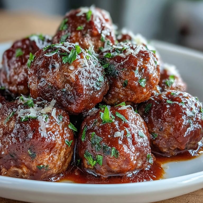 Flavorful slow cooker meatballs with garlic and herbs, served warm and ready to enjoy at your next housewarming gathering.