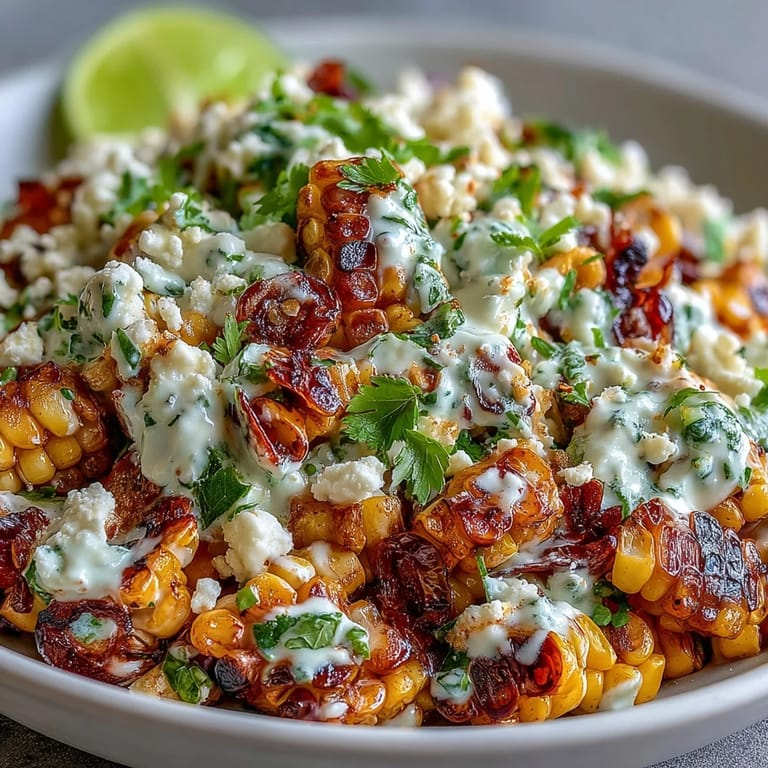 Vibrant Mexican Street Corn Salad featuring charred sweet corn, fresh cilantro, and tangy Cotija cheese—perfect for summer cookouts.