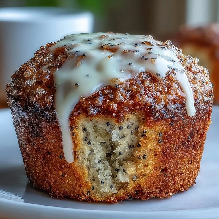 Golden bakery-style lemon poppy seed muffins bursting with citrus flavor, crunchy poppy seeds, and topped with sparkling sugar and lemon drizzle.