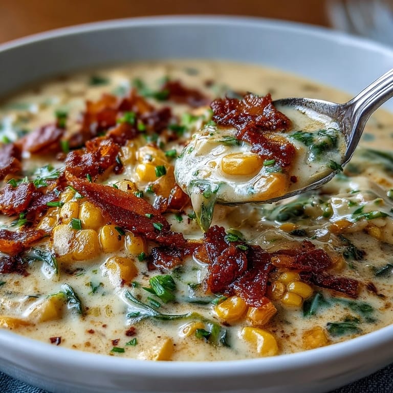 Warm Cabbage Corn Chowder garnished with parsley, featuring tender potatoes, sweet corn, and smoky bacon in rich broth.