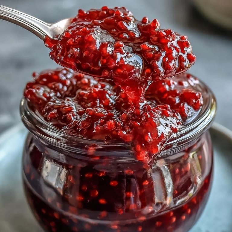 Homemade raspberry lemon chia jam, bursting with fresh fruit and citrus notes, naturally sweetened and thickened.