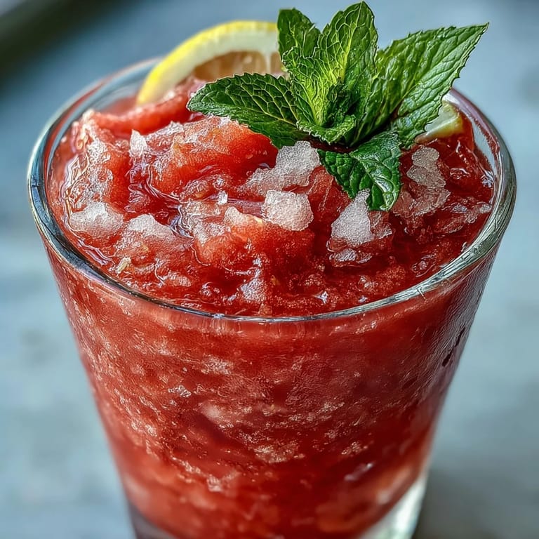 Tangy lemon and sweet watermelon slushie, perfectly blended and ready to be sipped.