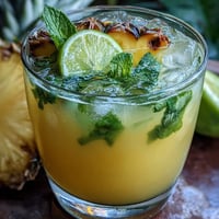 Vibrant Pineapple Coconut Agua Fresca with lime and fresh mint garnish.